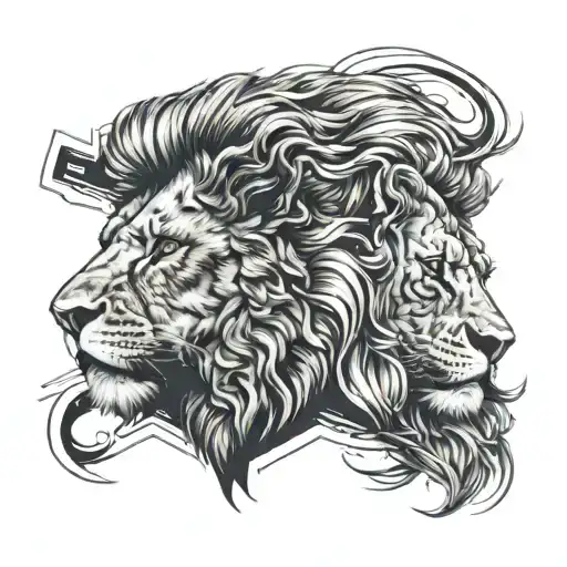 Lion Head Split In Half One Side Real And The Other Side Abstract