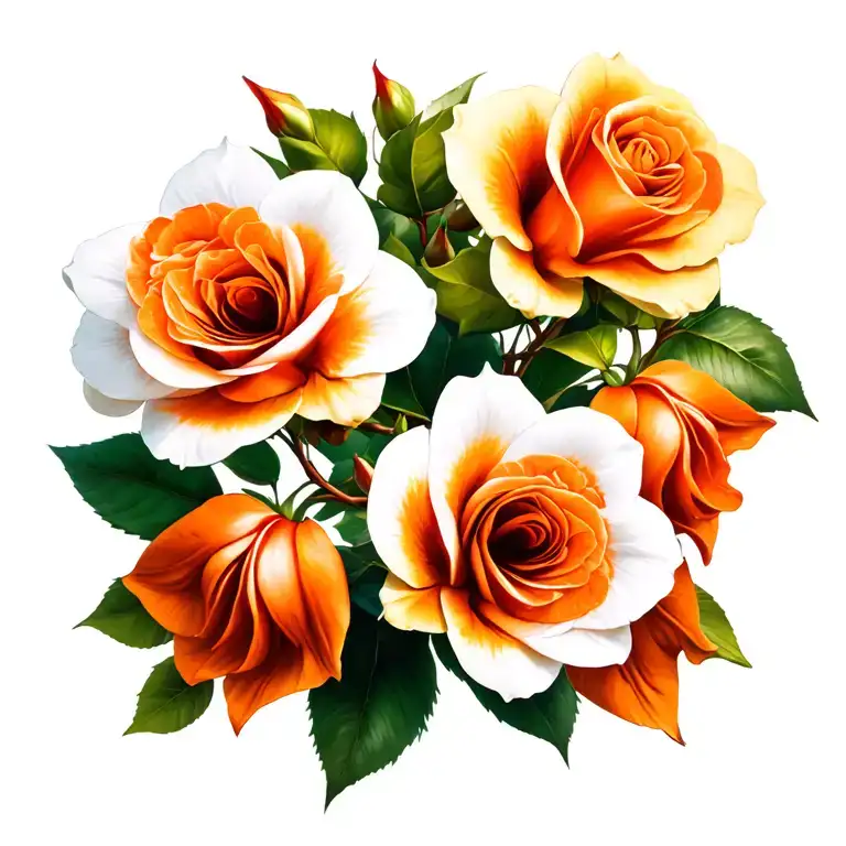 White Cattleya And Orange Rose Vine Growing