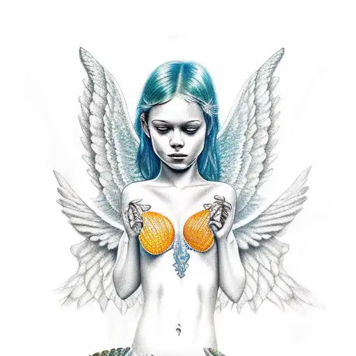 Mermaid With Angel Wings Sunbathing