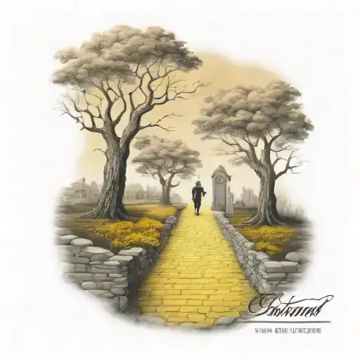 Yellow Brick Road Leading To The Gates Of Heaven Holding Hands
