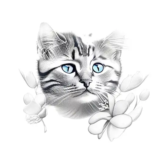 Cat Playing Putting Paw On Flower