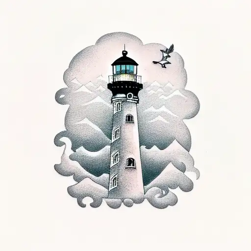 A Majestic Lighthouse Standing Tall Amidst A Serene Mountain Landscape