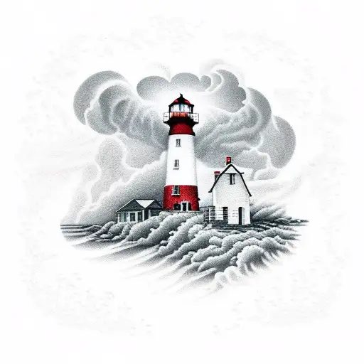 Lighthouse Standing Tall In A Storm Mountain Landscape