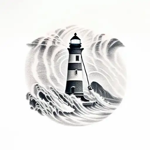 Lighthouse In A Storm With Mountain Landscape Behind
