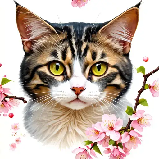 Cat Surrounded By Cherry Blossoms