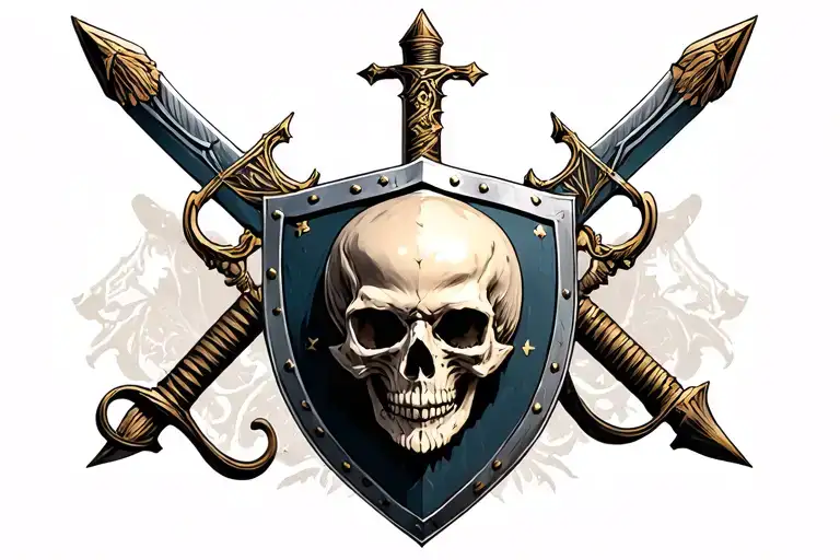 Skull And War Sword Shield Cross Royalty