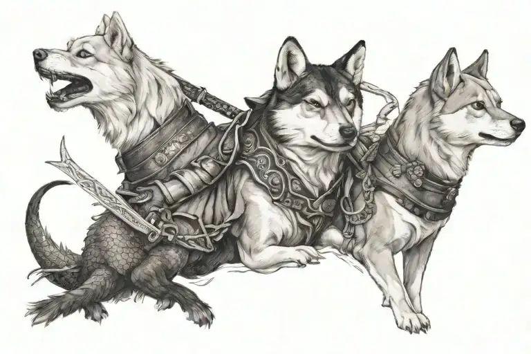 Dragon And Samurai And Shiba Inu