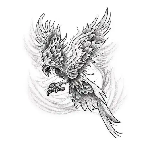 Flying Angry Black White Phoenix Leg