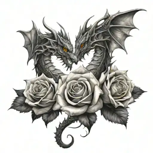 Dragon Wrapped Roses Intertwined