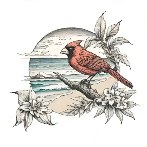 Cardinal And Beach Scene