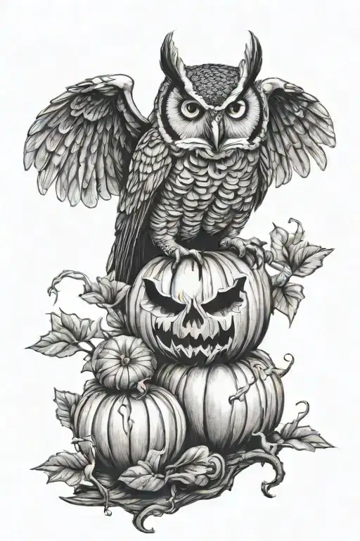 Scorpion And Pumpkin And Owl Perched