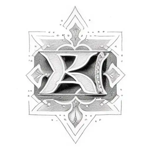 A Blackwork Tattoo Of A Letter A With A Small Crown On Top