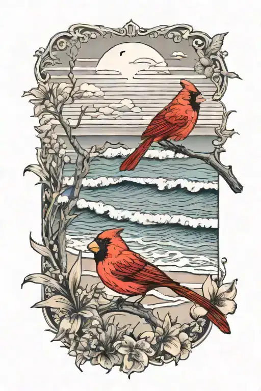 Cardinal And Beach Scene