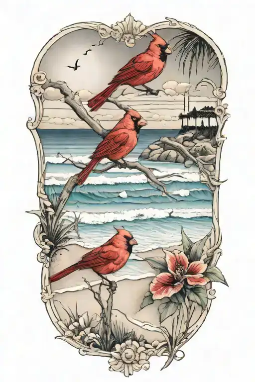 Cardinal And Beach Scene