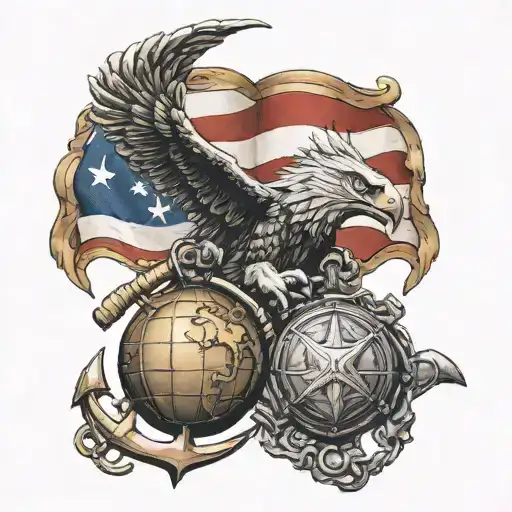 Usmc Eagle Globe And Anchor With Ferocious Wolf And American Flag Background