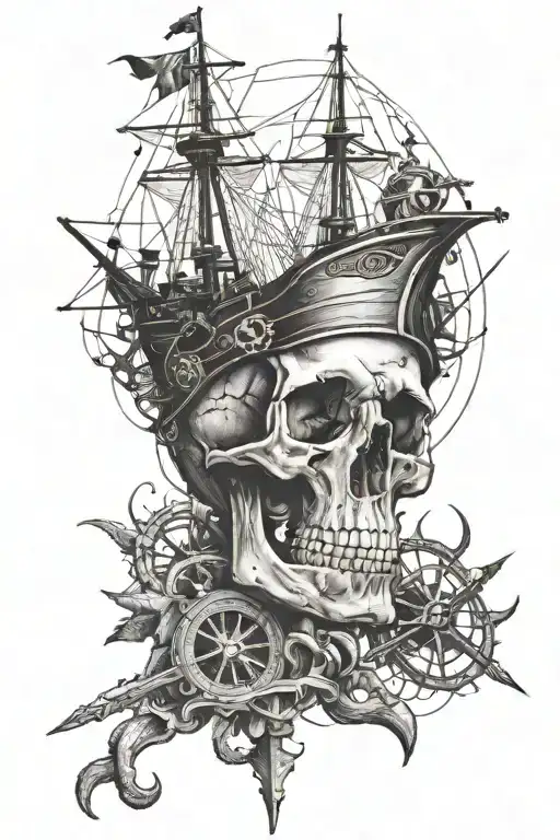 Skull And Ship And Compass And Anchor