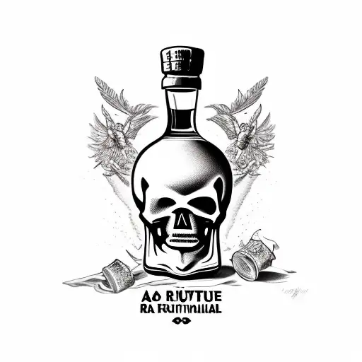 A Bottle Of Rum Smoothly Turning Into A Skull