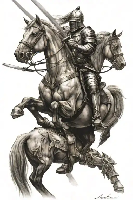 Horse And Knight Holding A Sword