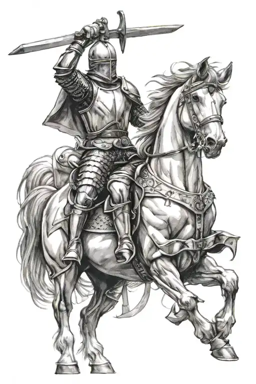 Horse And Knight Holding A Sword
