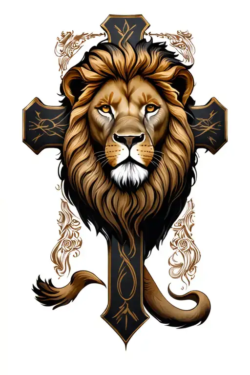 Cross Tattoo With Lion