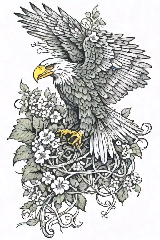 Bed Of Clovers And Vines Tangled Together Wrapped Around An Eagle With Its Wings Spread