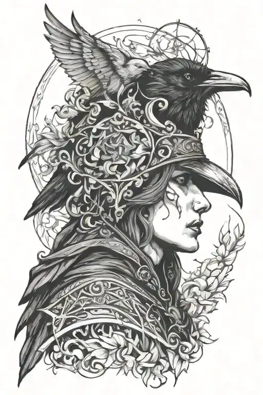 The Morrigan Goddess Dark Hood With Crow Perched