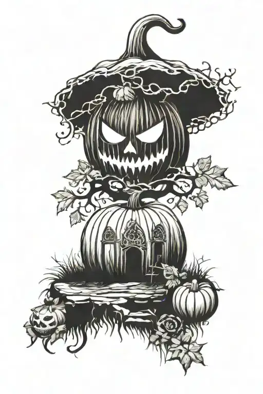 Pumpkin In Graveyard Scene