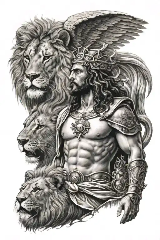 Archangel Michael And A Lion And A Jesus Christ Jesus Christ