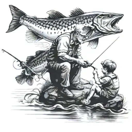 Dad Fishing With Son