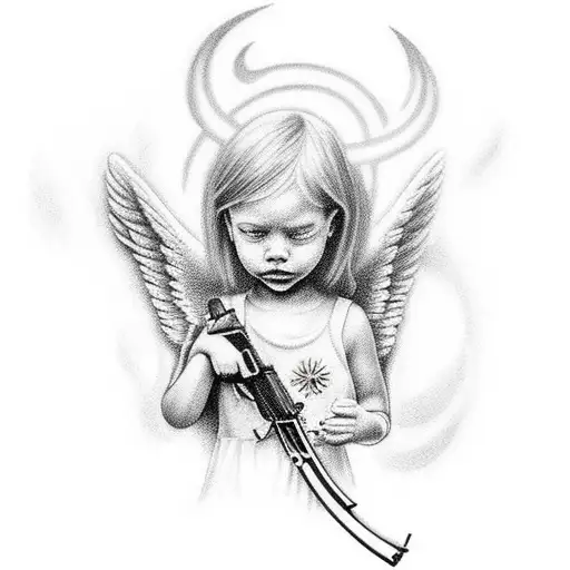 An Angel With A Ak-47 In Her Hand And A Teardrop From Her Eye