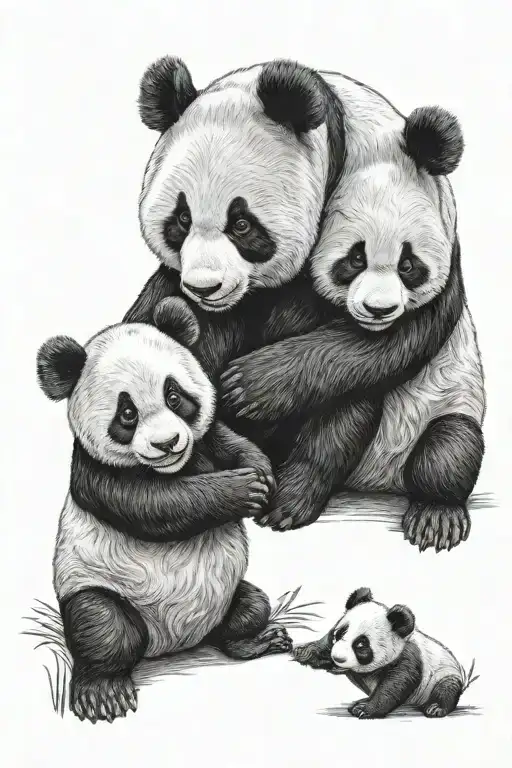 Mom Dad Baby Panda Holding Hands Tattoo Design
