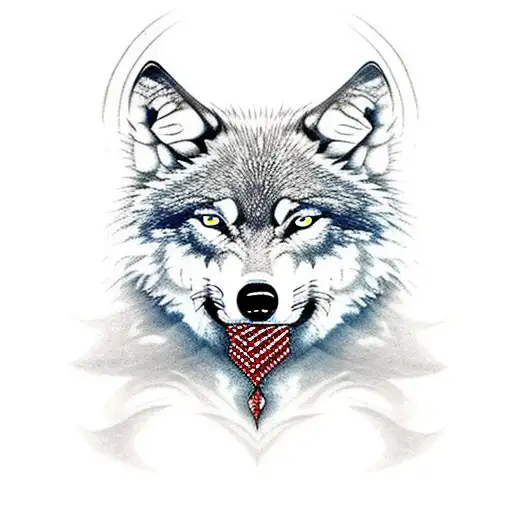 Wolf Blindfolded With Red Scarf