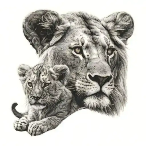 Lion And Baby Lion Head
