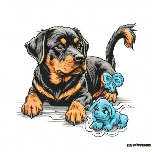 Rottweiller And Bluey Cartoon Character