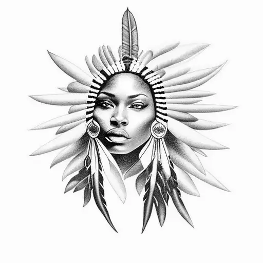 Beautiful Black Female Native American In Front Of Sun