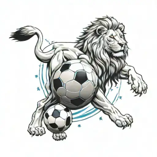 A Lion Holding A Soccer Ball With The Olympique De Marseille Colors