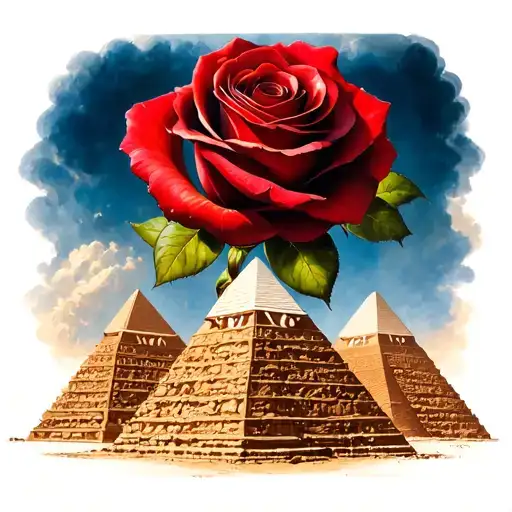 3 Egyptian Pyramids Under Each Pyramid There Is A Red Rose