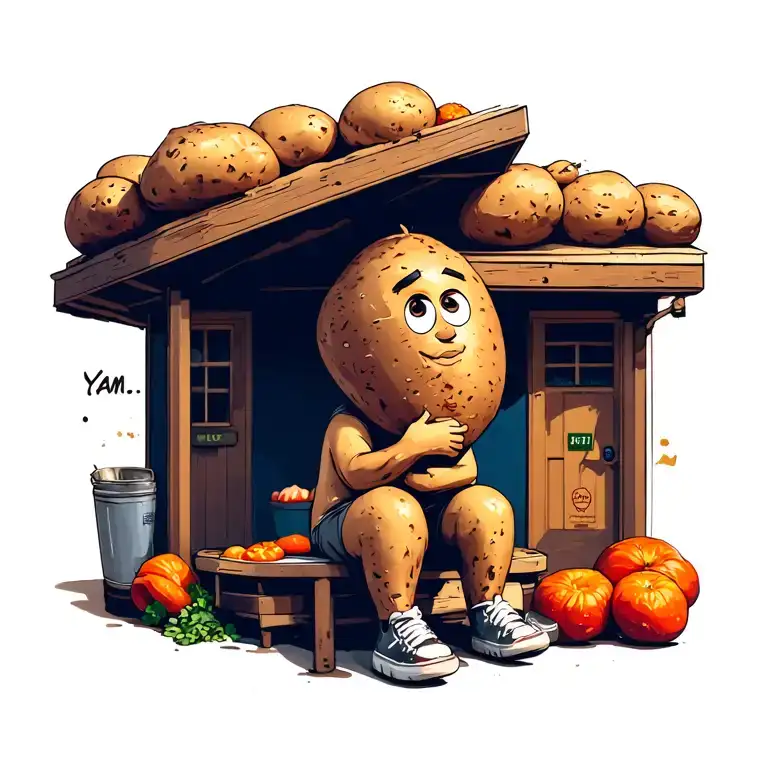 Yam City With Potato Cartoon Character Sitting