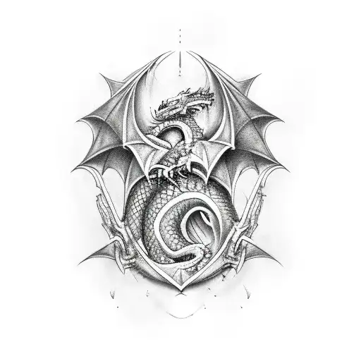 Dragon Over A Man In Armor