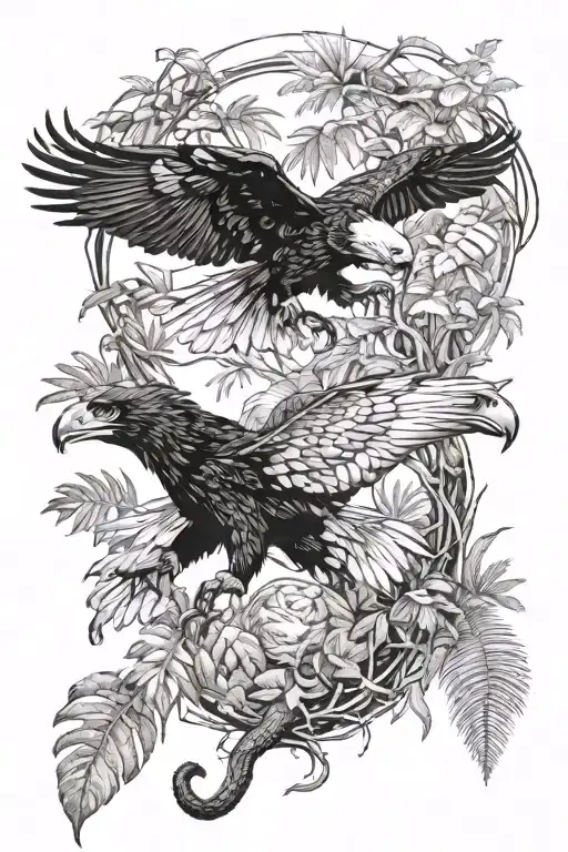 Panther In A Jungle And Eagle Flying Eagle Flying