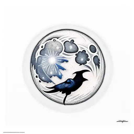 Moon With A Raven Flying In Front Of It With Lightning In The Background