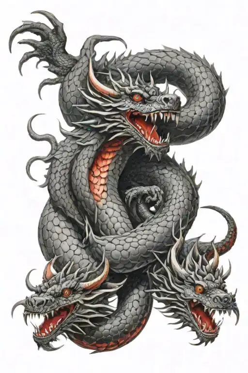 Twisting Dragons One Red And Other Black Grey