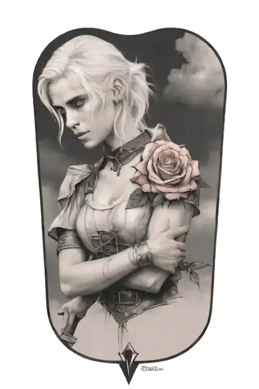Ciri Standing With Rose In Thunderstorm