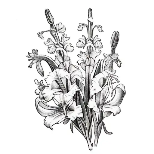 Red Gladiolus With Lily Of The Valley Flowers