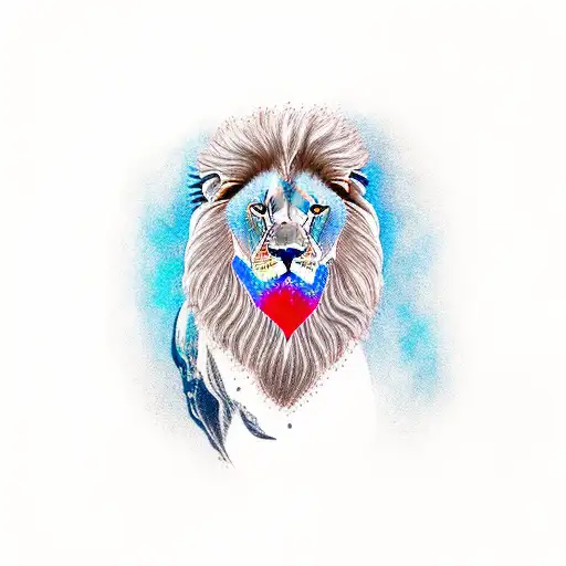 Hlaf A Lion With A Red Eye And Half A Wolf With A Blue Eye