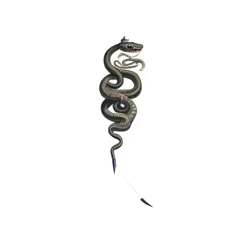 A Snake Around A Dagger With A Black Partial Moon Behind