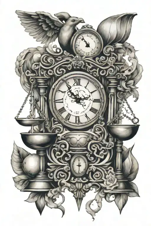 Symmetrical Libra Scale With Clock Background