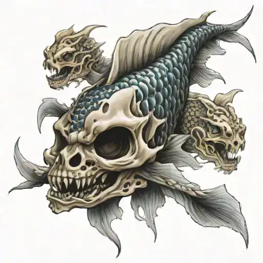 Koi Fish Dragon And Skull Head