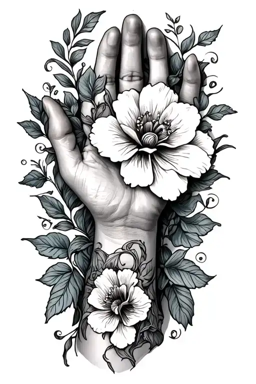Flower And Vines Going From Hand Up Forearm