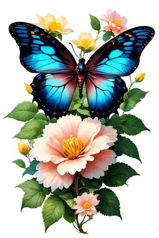 Flower And Vines With Butter Fly